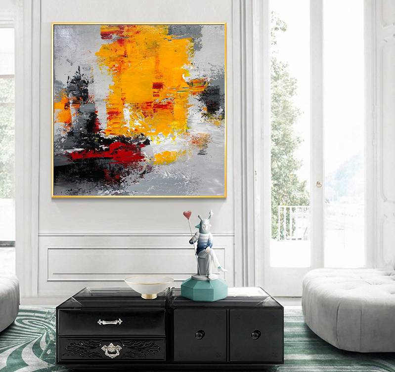 Yellow Hand-painted Grey Abstract Painting Abstract Canvas Artwork 2HM0Q